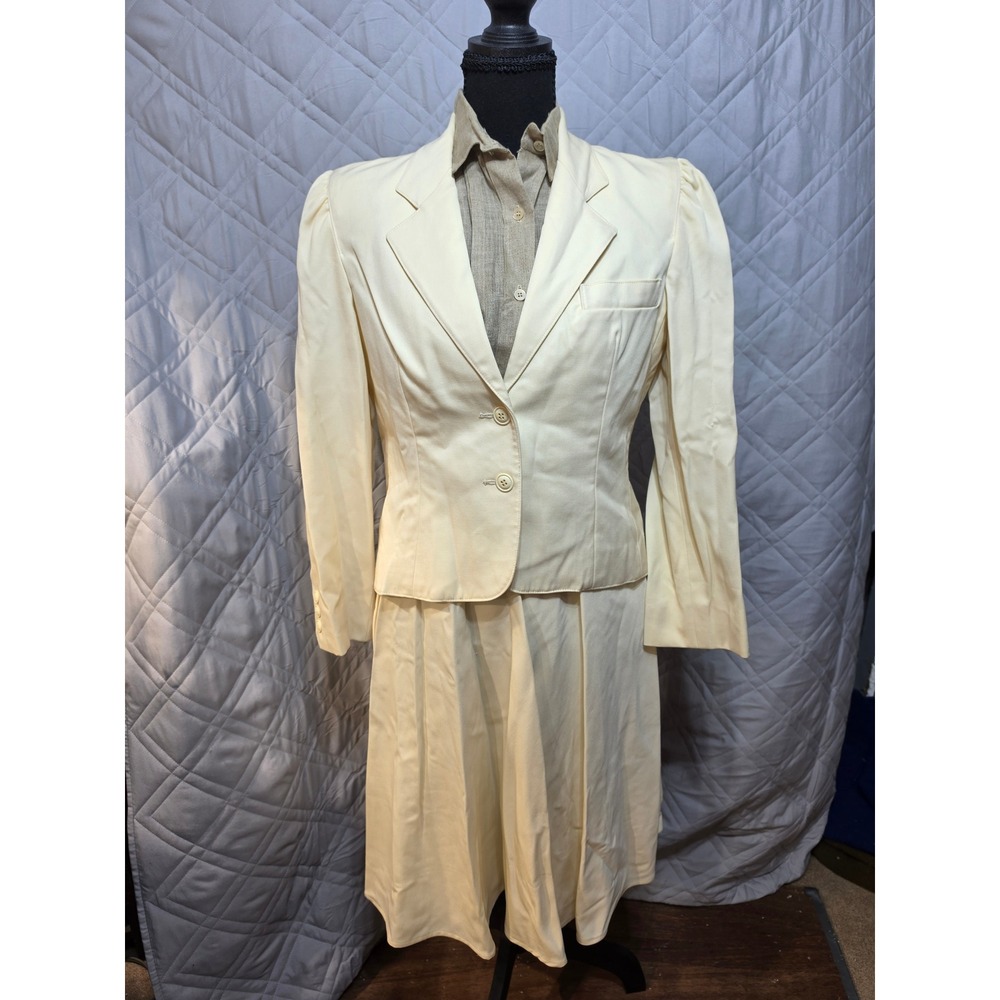 Oscar de la Renta Neiman Marcus VTG 3pc Skirt Suit Cream Jacket Blouse 6 READ